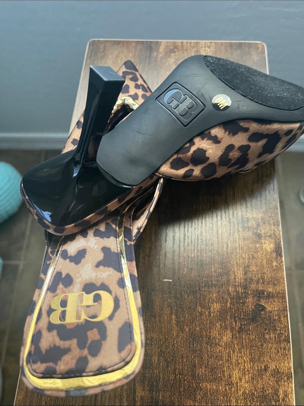 Gianni Bini Leopard-Print Pointed Mules with Gold Heart Accent - Picture 3 of 3